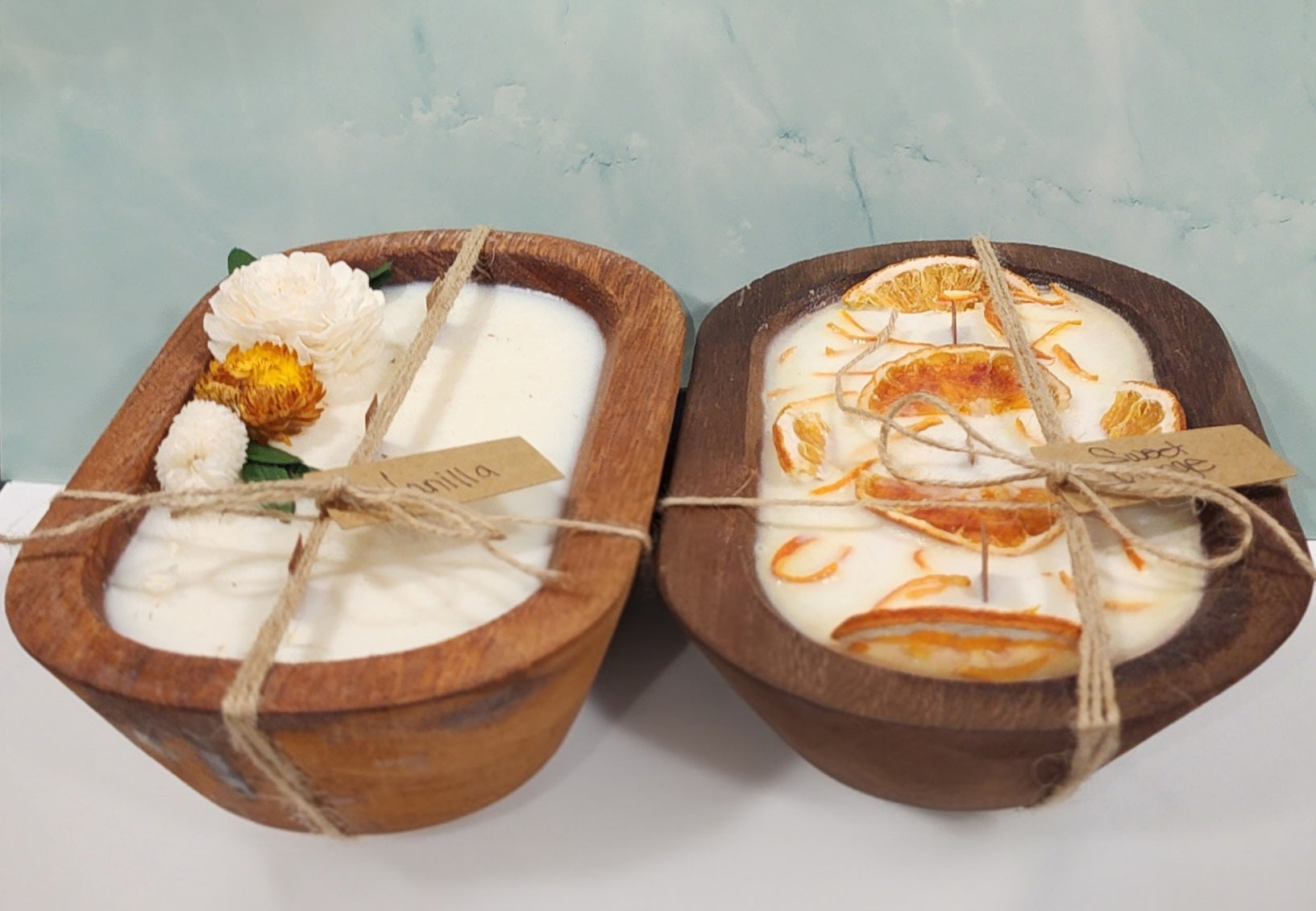 Hand Poured Soy Candle in Oblong Wood Bowl