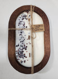 Hand Poured Soy Candle in Oblong Wood Bowl with Crystals