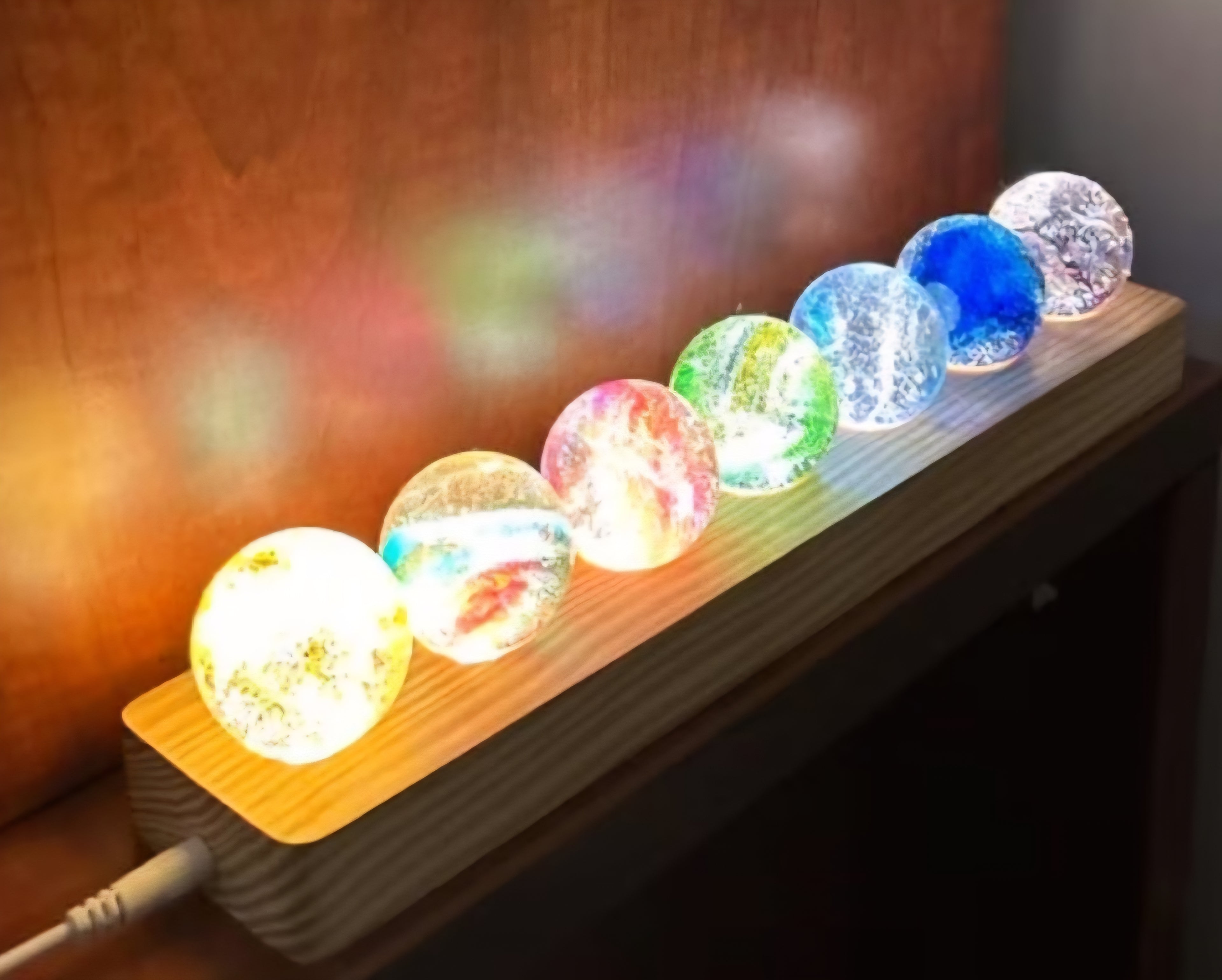 Glass Ice Cracked Crystal Ball Chakra LED Light Display