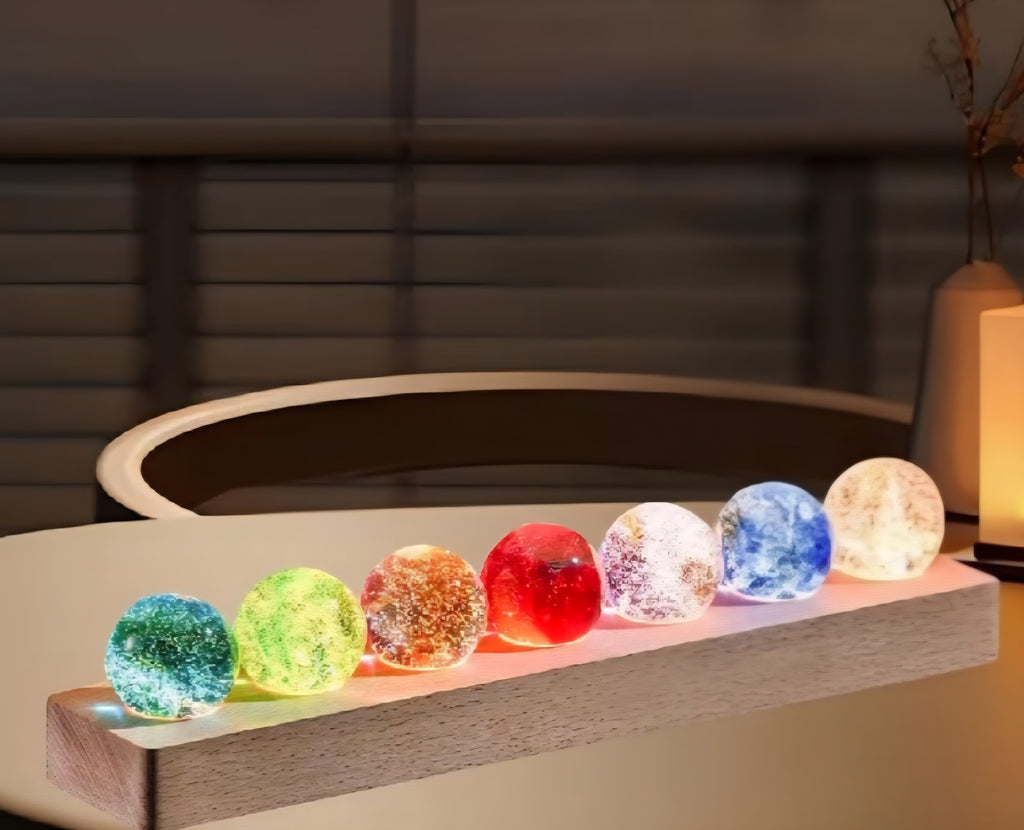 Glass Ice Cracked Crystal Ball Chakra LED Light Display